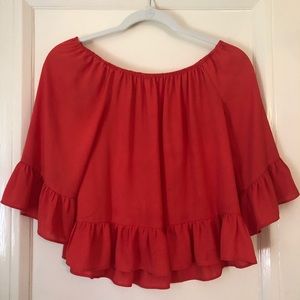 Red/orange over the shoulder blouse